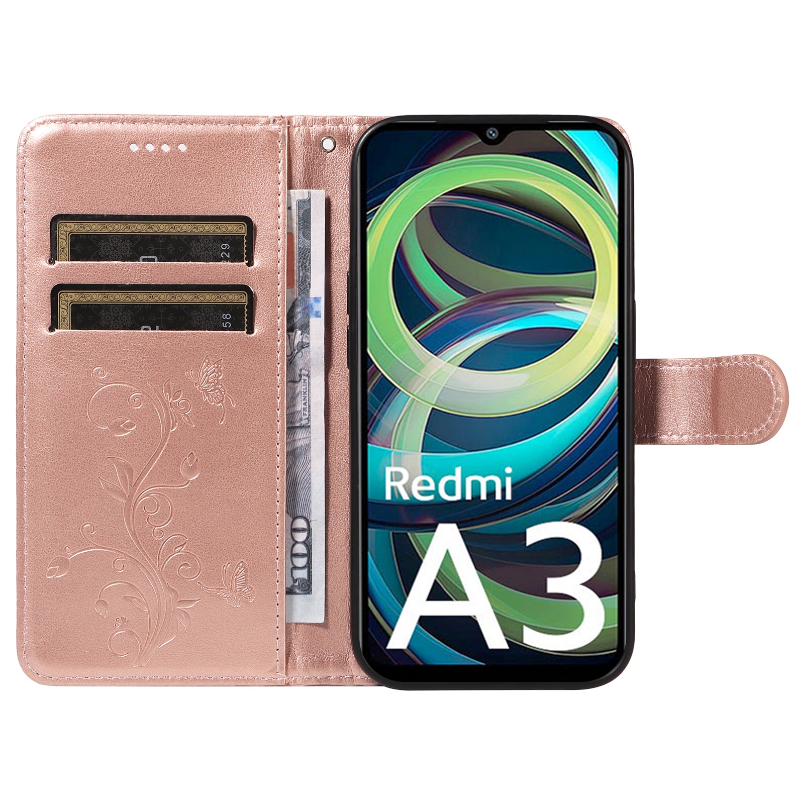 For Xiaomi Redmi A3 / Poco C61 4G Leather Case Butterfly Flower Pattern Wallet Phone Cover For Xiaomi Redmi A3 / Poco C61 4G Leather Case Butterfly Flower Pattern Wallet Phone Cover